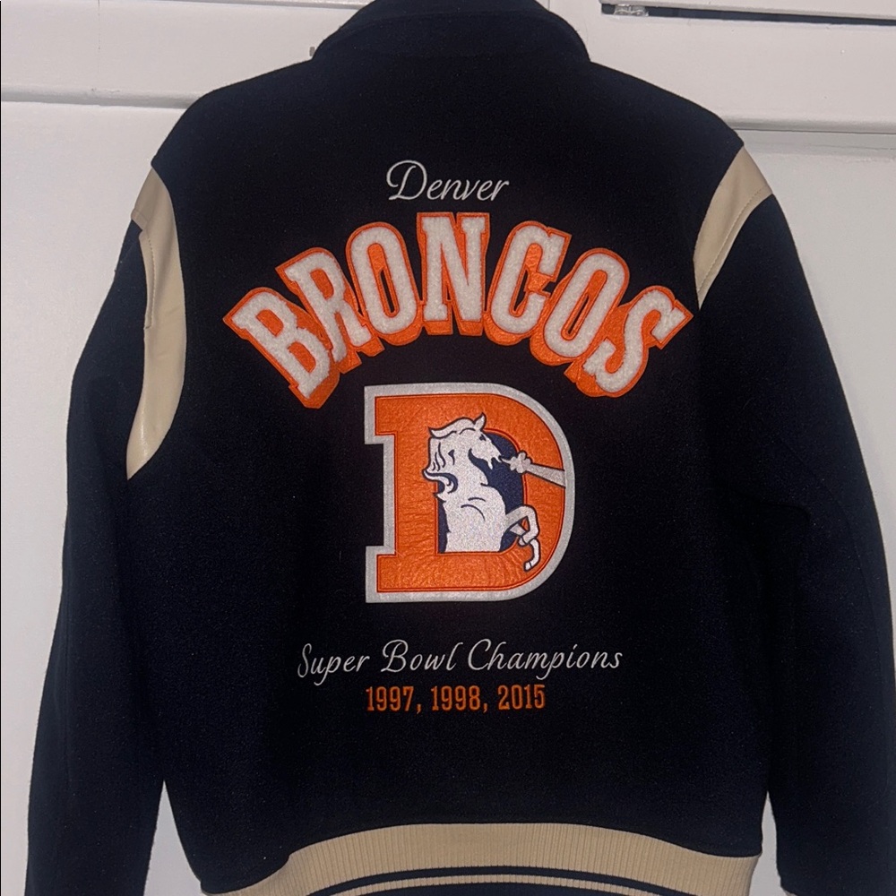 Denver Broncos Abercrombie & Fitch Black and Cream Varsity Jacket